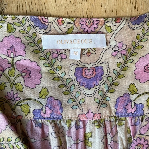NWOT Olivaceous Floral Mini Dress Puff Sleeve Ruffle Hem Boho Cottagecore Size M - Picture 3 of 6